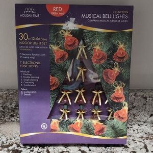 Christmas Holiday Time Red and Green Musical Bell String Lights In Box